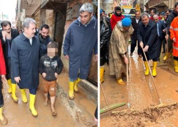 Mustafa Destici’den ‘reklam’ kuşağı: Çocuk terlikle, kendisi ise ‘yağmur çizmesiyle’ gezdi